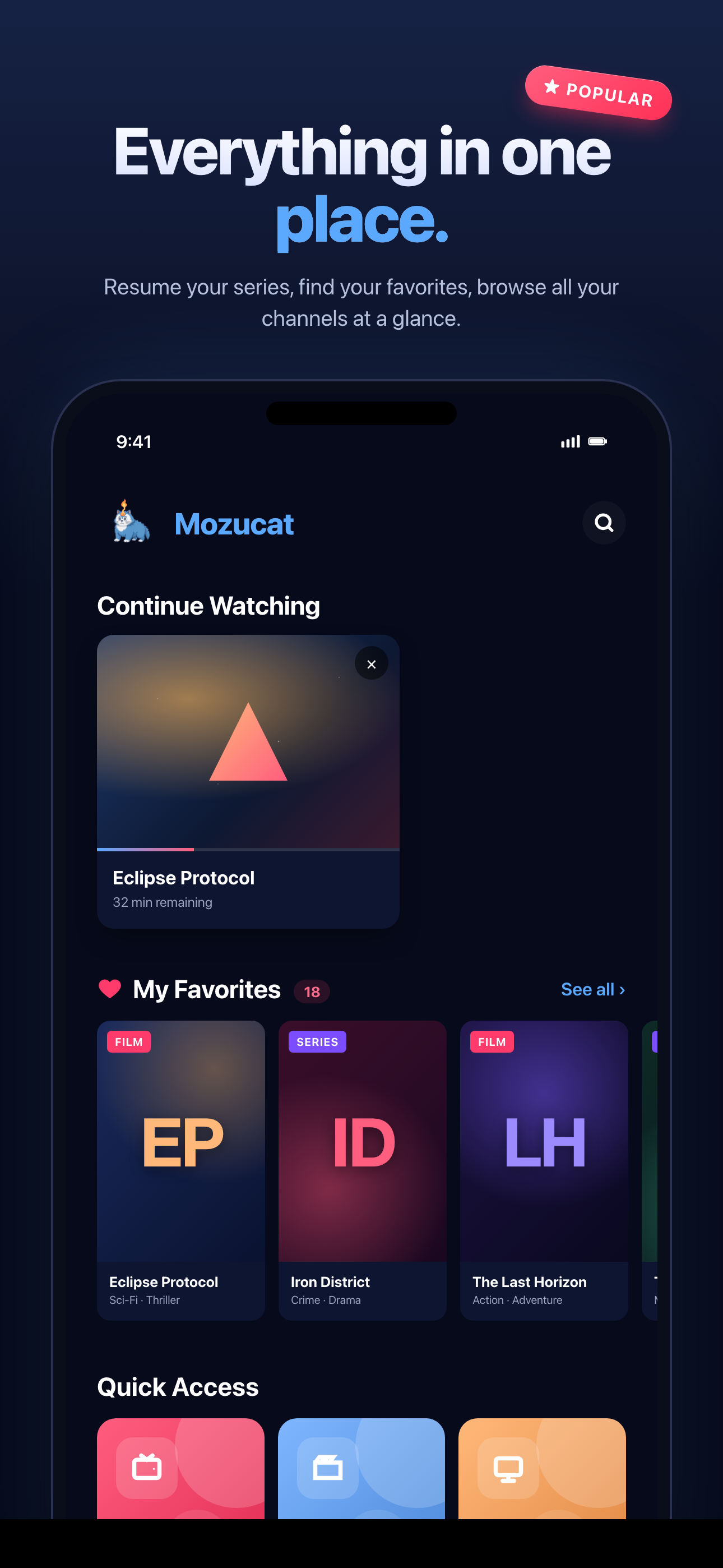 Mozucat home screen